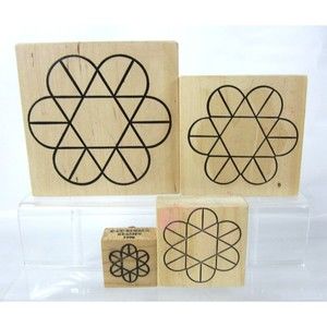Vintage 1996 CC Wood Rubber Stamps Fancy Flower Designs Lot of 4